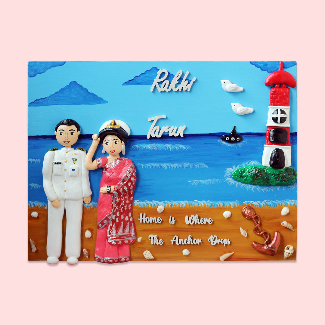 Handcrafted Personalized Navy Themed Couple Nameplate - Zwende