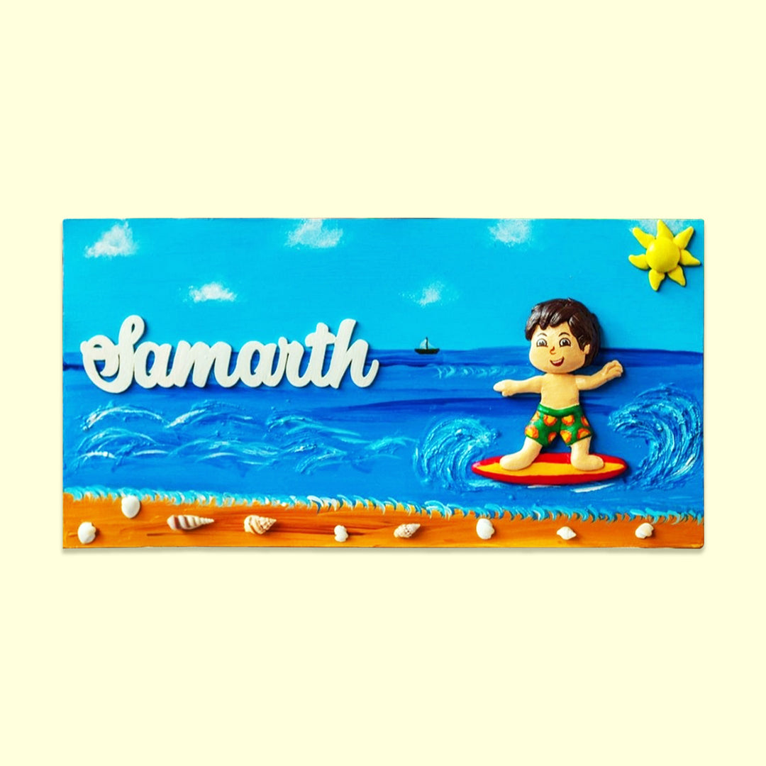Handcrafted Personalized Beach Themed Nameplate For Kids - Zwende