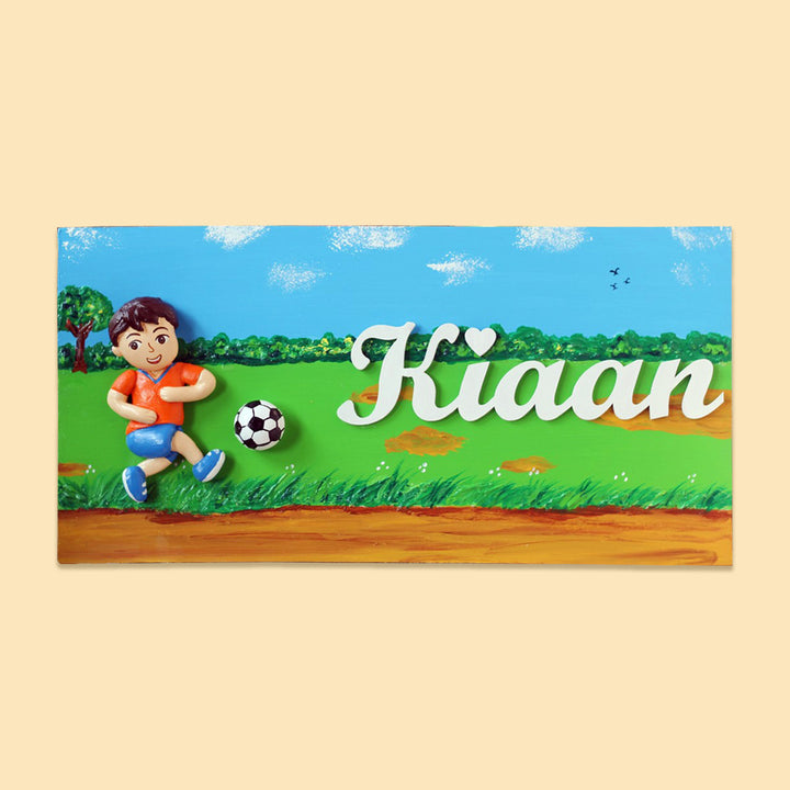 Handcrafted Personalized Football Themed Nameplate For Kids - Zwende