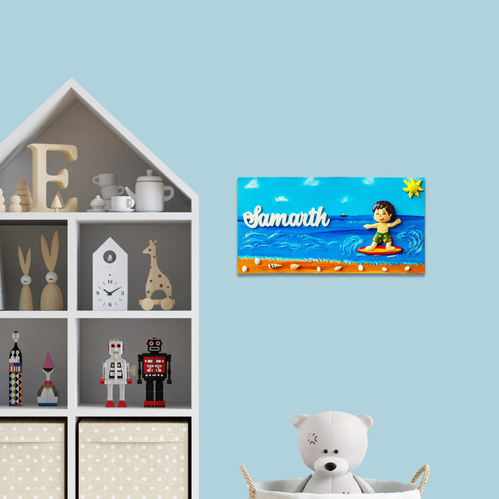 Handcrafted Personalized Beach Themed Nameplate For Kids