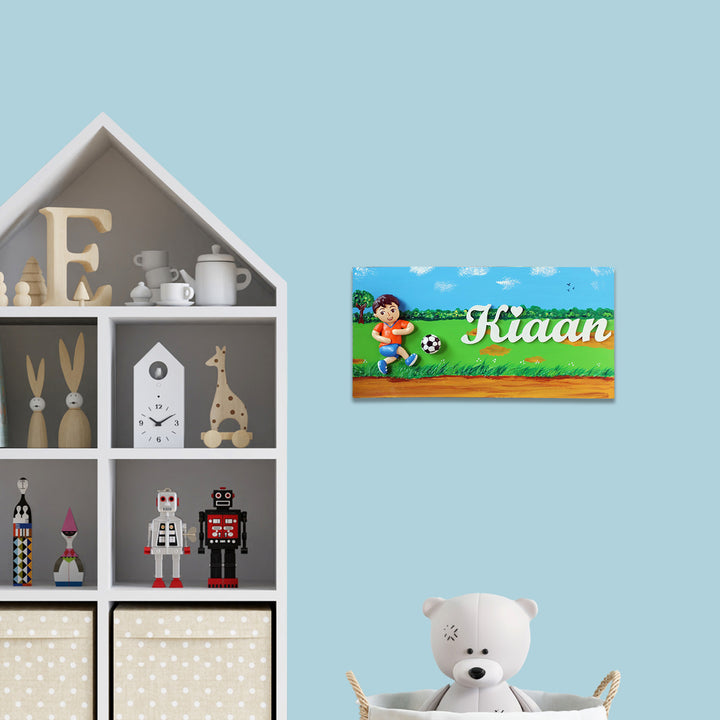 Handcrafted Personalized Football Themed Nameplate For Kids