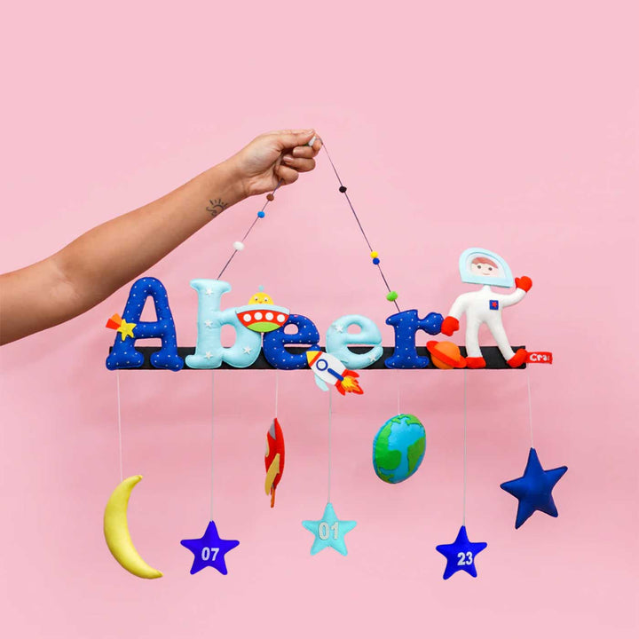 Handcrafted Personalized Astronauts Spaceship Felt Nameplate for Kids