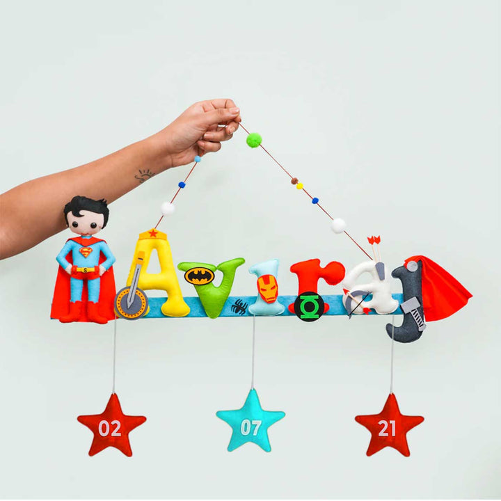 Handcrafted Personalized Superman Superhero Felt Nameplate for Kids