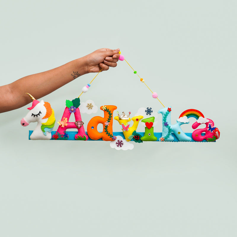 Handcrafted Personalized Unicorn Head Felt Nameplate for Kids