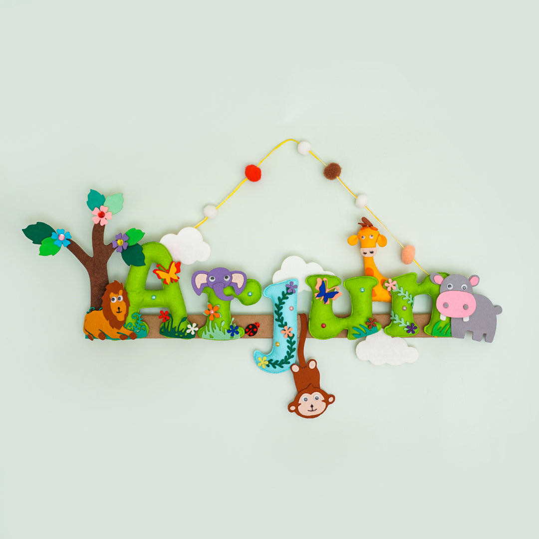 Handcrafted Personalized Jungle Animal Felt Nameplate for Kids