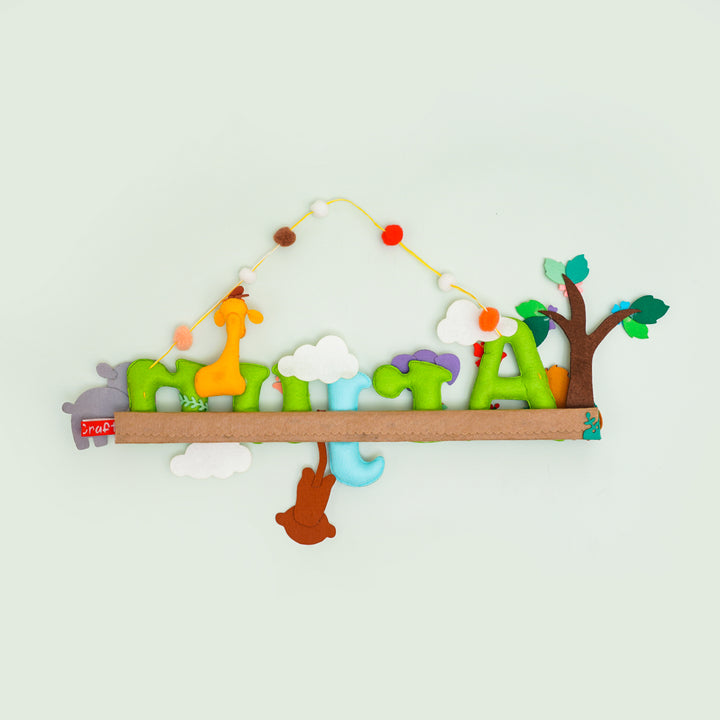 Handcrafted Personalized Jungle Animal Felt Nameplate for Kids