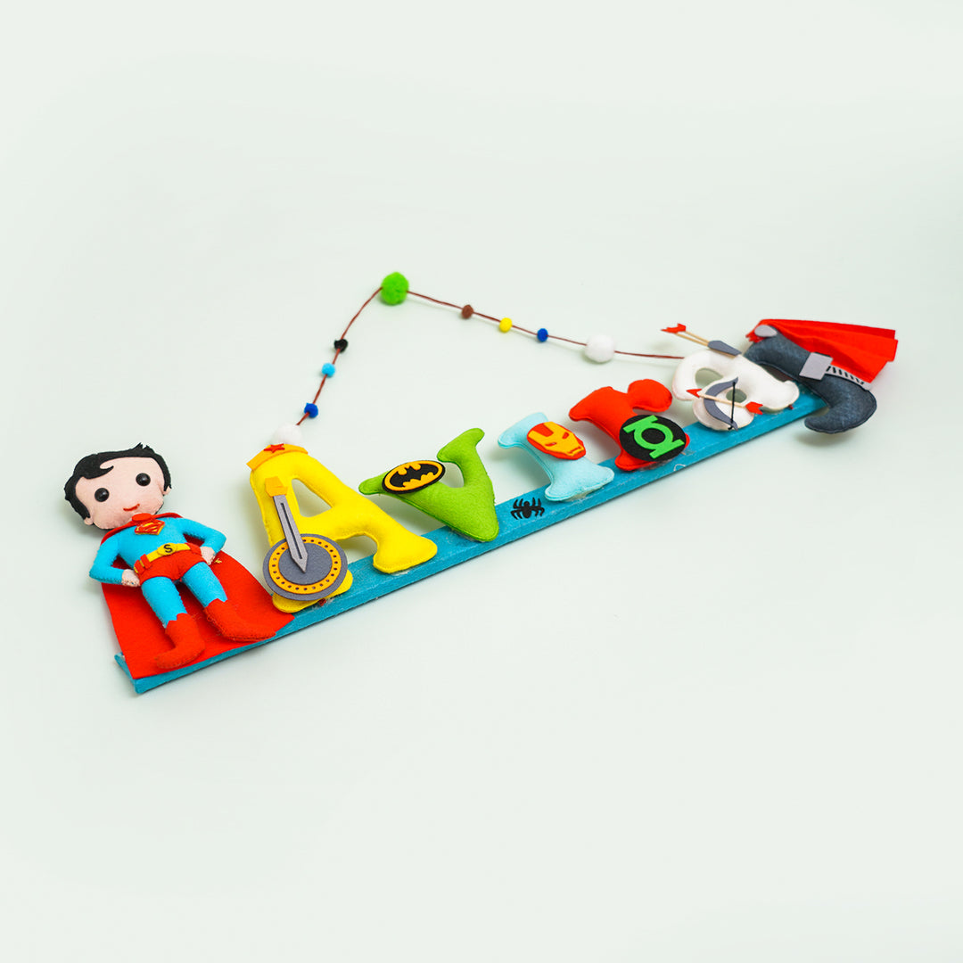 Handcrafted Personalized Superman Superhero Felt Nameplate for Kids