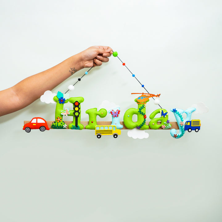 Handcrafted Personalized Transport Vehicles Felt Nameplate for Kids