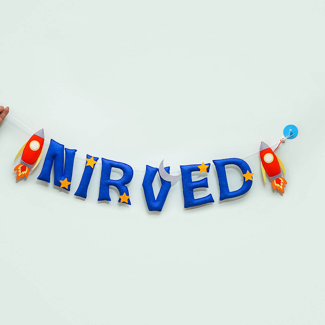 Handcrafted Personalized Spaceship Themed Felt Bunting For Kids