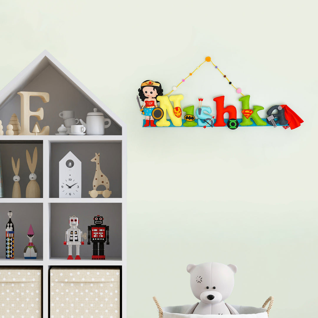Wonder Women Name Plate For Kids - Name Personalization Hanging on Wall