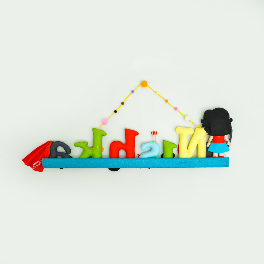 Wonder Women Name Plate For Kids - Front View Hanging on Wall