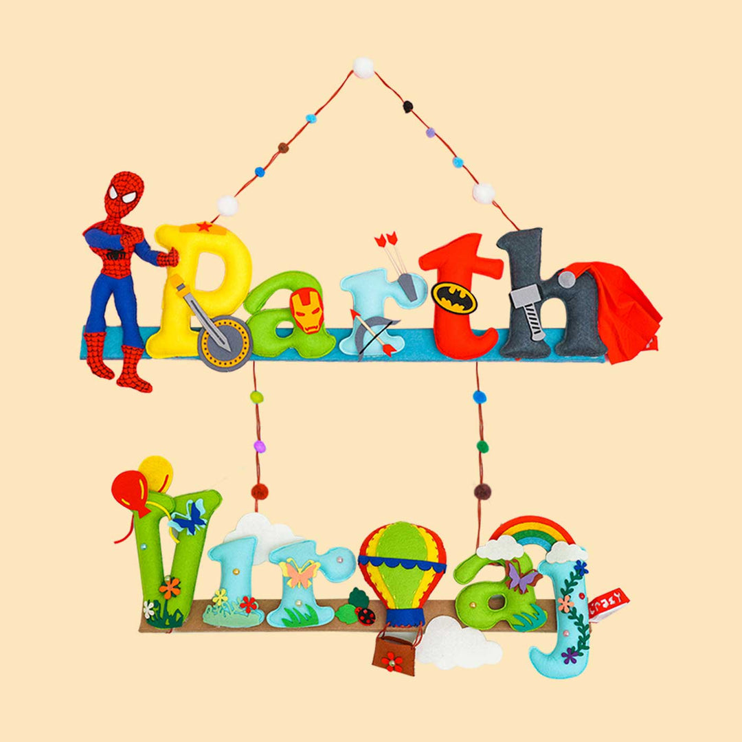 Test Product Handcrafted Personalized Balloon Themed Felt Nameplate For Kids - Front View Hanging Name Sign