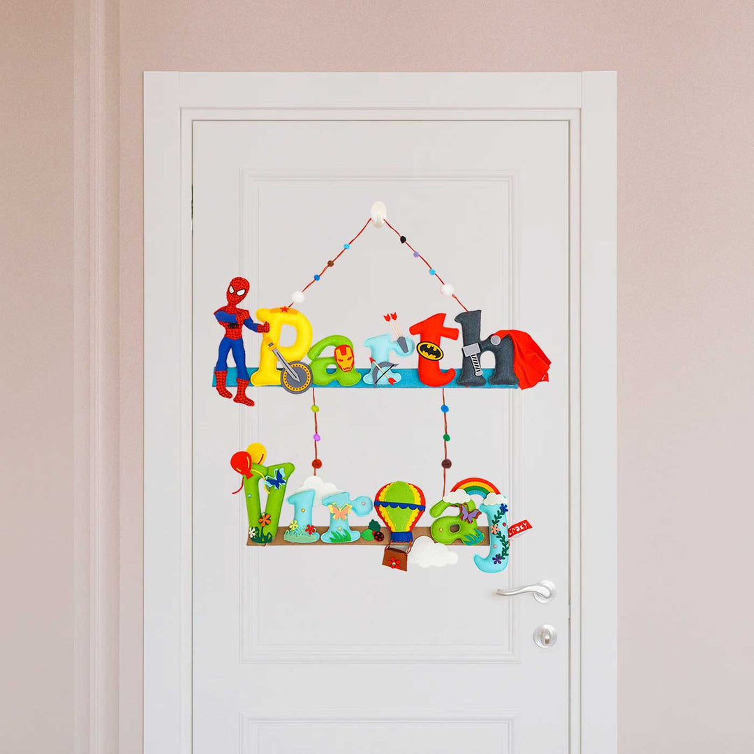 Test Product Handcrafted Personalized Balloon Themed Felt Nameplate For Kids - Hanging on Door Front View