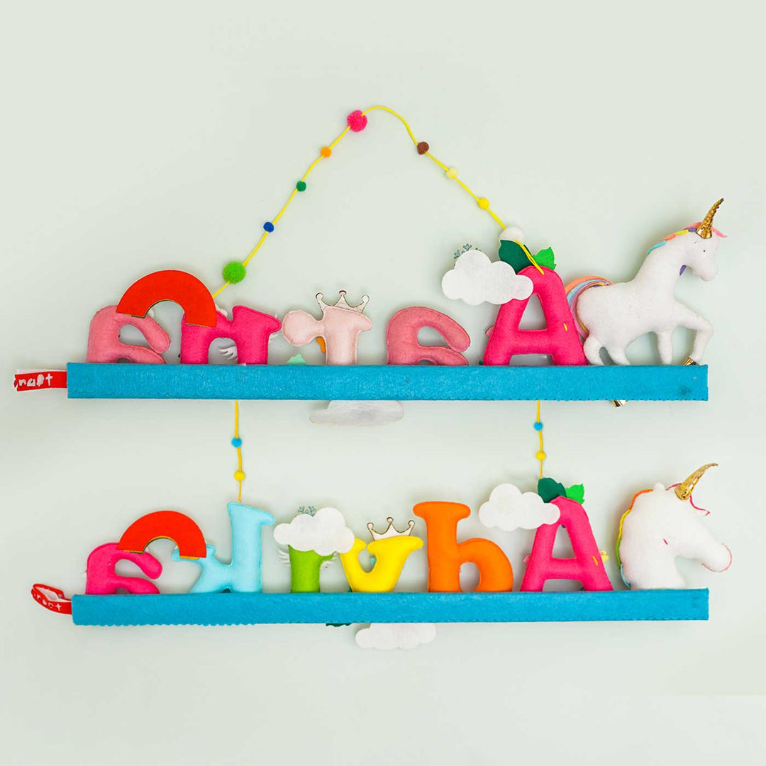 Test Product Handcrafted Personalized Themed Felt Name Plate For Sibling 1 - Hanging Display Showing Front View