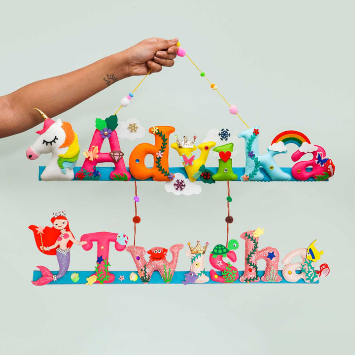 Test Product Handcrafted Personalized Themed Felt Name Plate For Sibling 1 - Hand Held with Hanging String