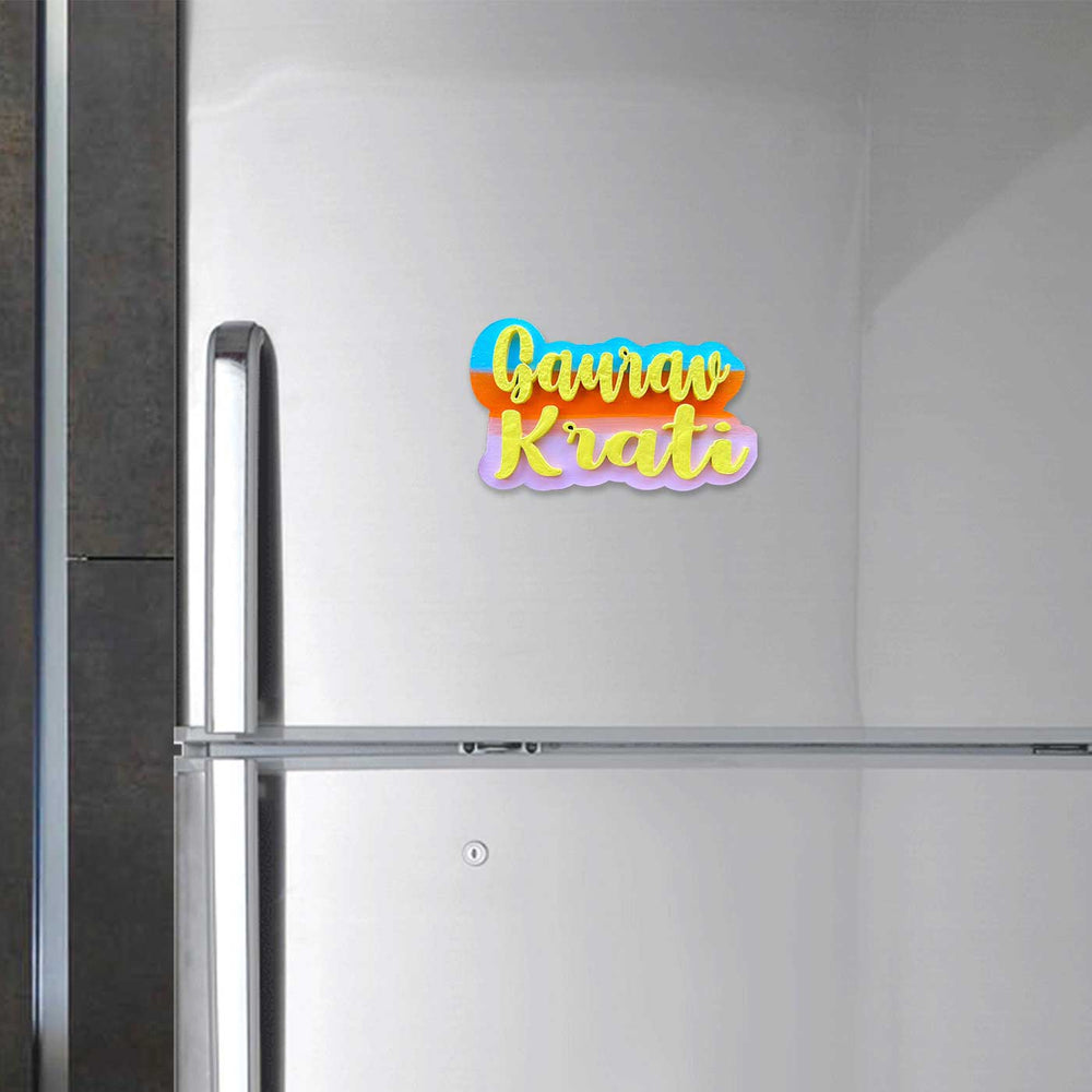 Handpainted Engineered Wood Personalized 3D Magnet For Couples - Zwende