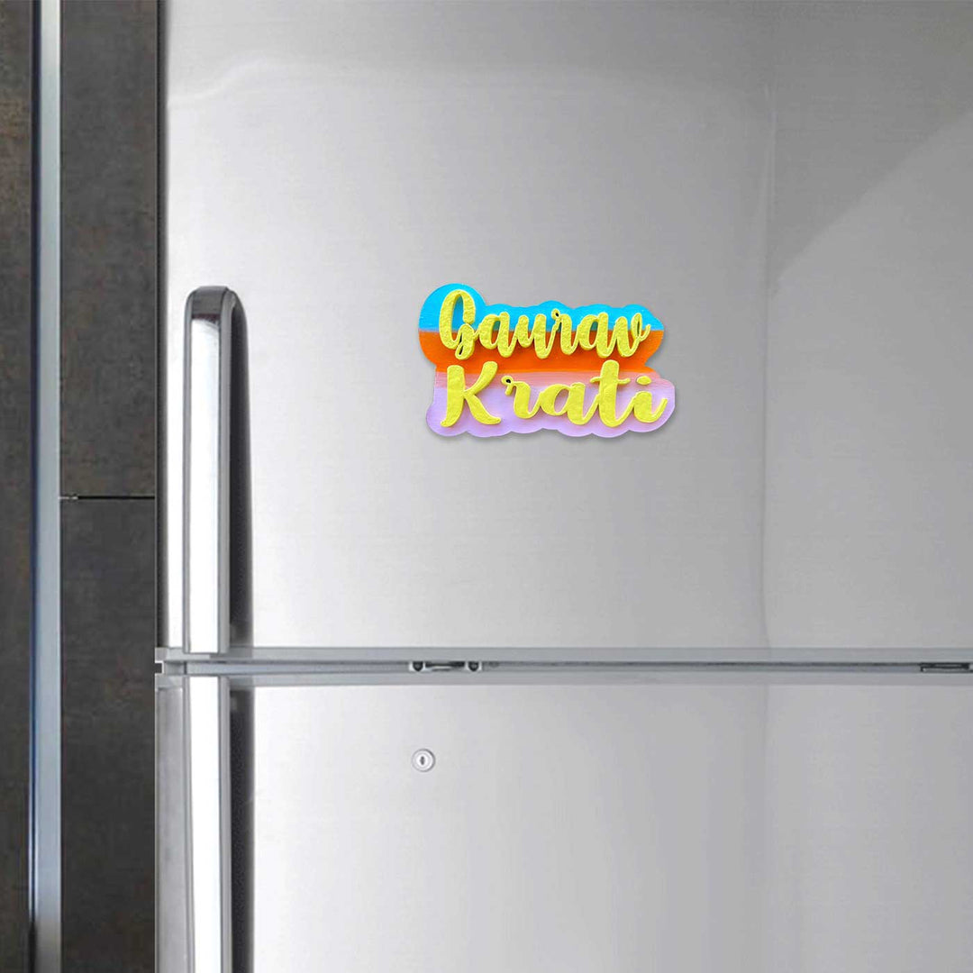Handpainted Engineered Wood Personalized 3D Magnet For Couples - Zwende