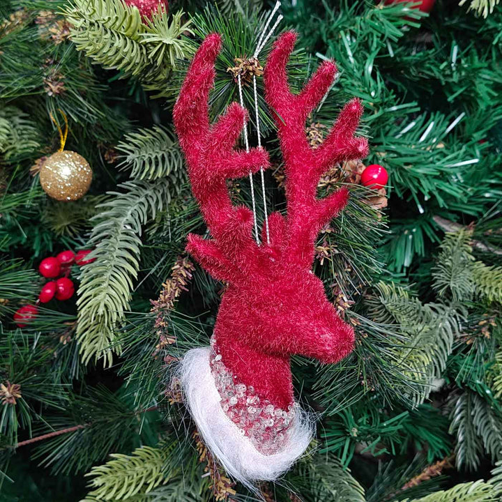 Handmade Crimson Reindeer Charm Plush Ornament