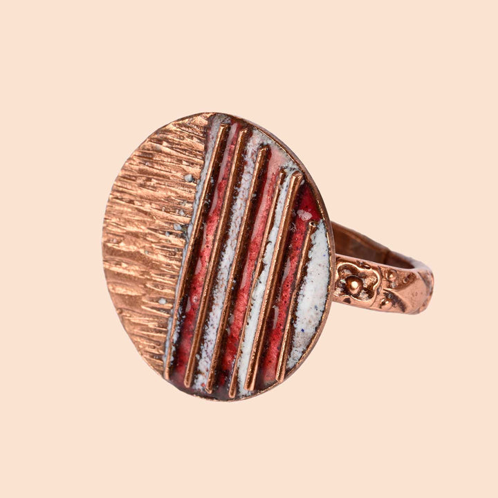 Hand Crafted Fire Copper Enamel Crinkle Ring