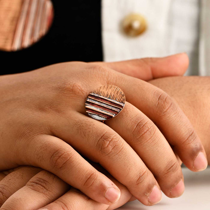 Hand Crafted Fire Copper Enamel Crinkle Ring