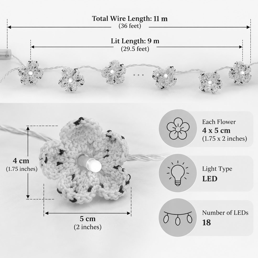 Handmade Crochet Blossom Wool LED Fairy Light For Festive Decor - Pink