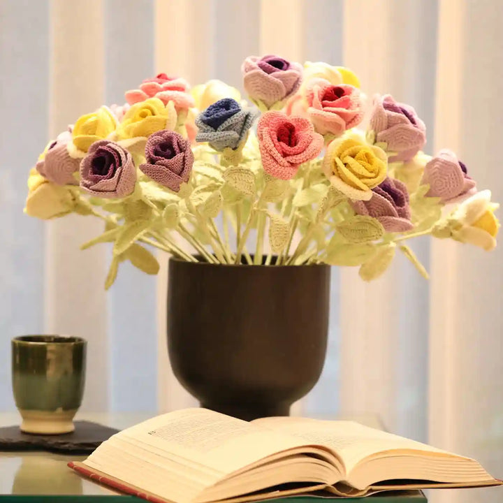 Handmade Crochet Shaded Roses Cotton Flower Stick | Pack Of 1