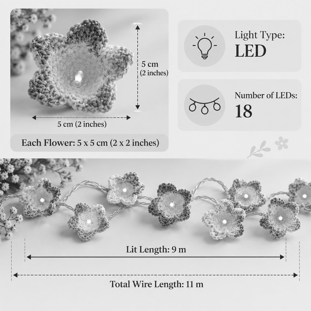 Handmade Champa Crochet Flower Wool LED Fairy Light For Festive Decor - Pink