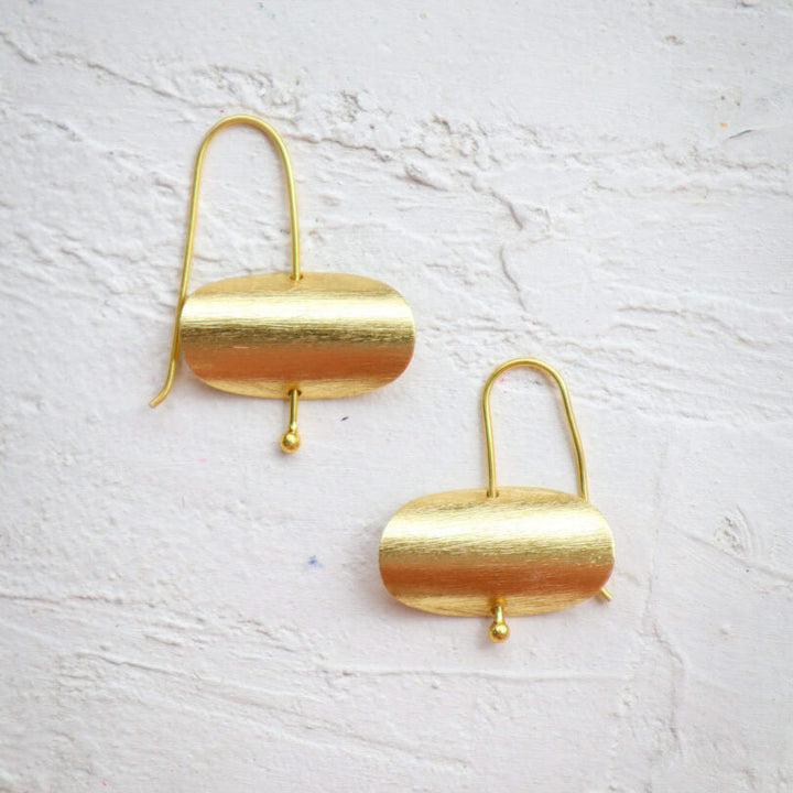 Minimal Handmade Curved Oval Dangler Earrings | 18K Gold Dipped