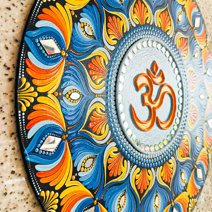 Hand-Painted Dot Mandala Fusion Theme MDF Wood Wall Plate
