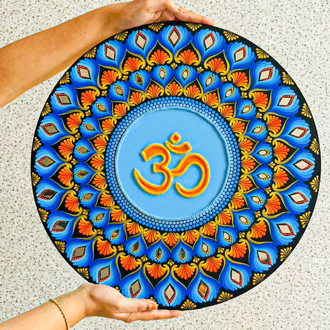 Hand-Painted Dot Mandala Fusion Theme MDF Wood Wall Plate