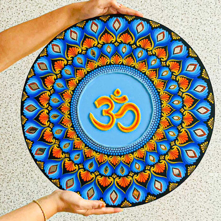 Hand-Painted Dot Mandala Fusion Theme MDF Wood Wall Plate