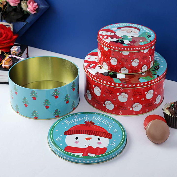Handmade Cute Christmas Santa & Snowman Metal Container | Set Of 3