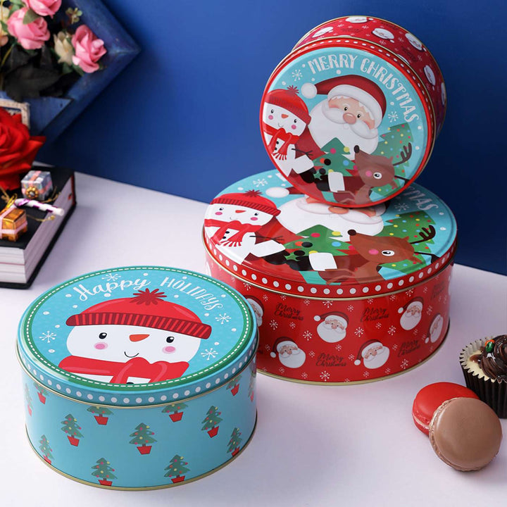 Handmade Cute Christmas Santa & Snowman Metal Container | Set Of 3