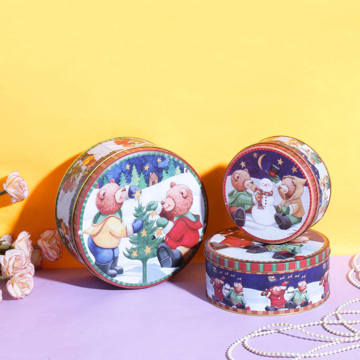 Handmade Cute Christmas Bears Metal Container | Set Of 3