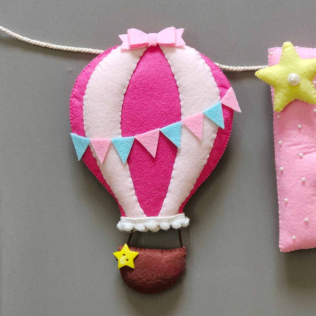 Hand-stitched Cute Hot Air Balloon Themed Felt Bunting for Baby Girl