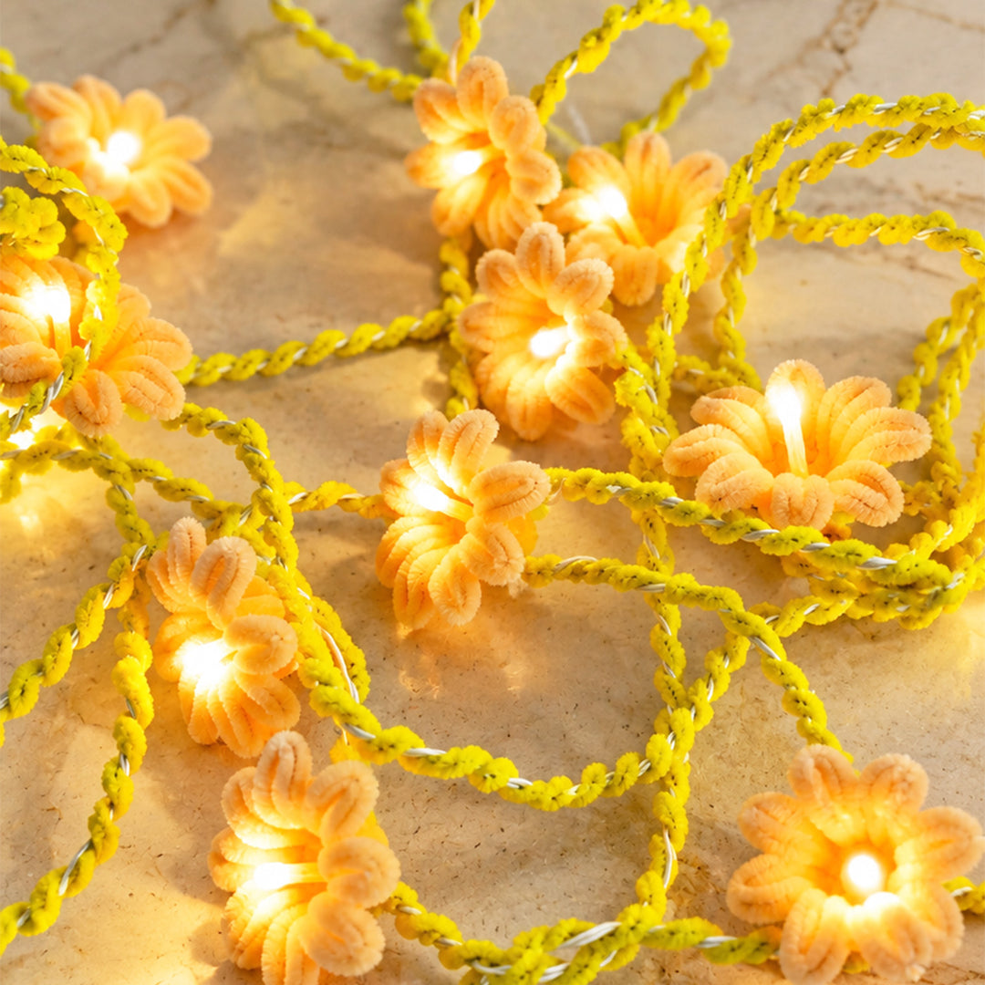Handmade Phool Bai Velvet Flower LED Fairy Light For Festive Decor - Peach & Yellow
