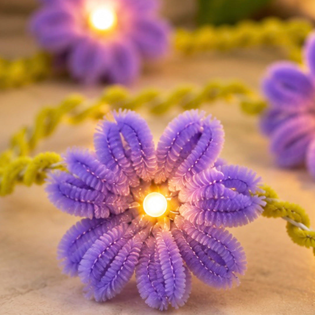 Handmade Phool Bai Velvet Flower LED Fairy Light For Festive Decor - Purple & Yellow