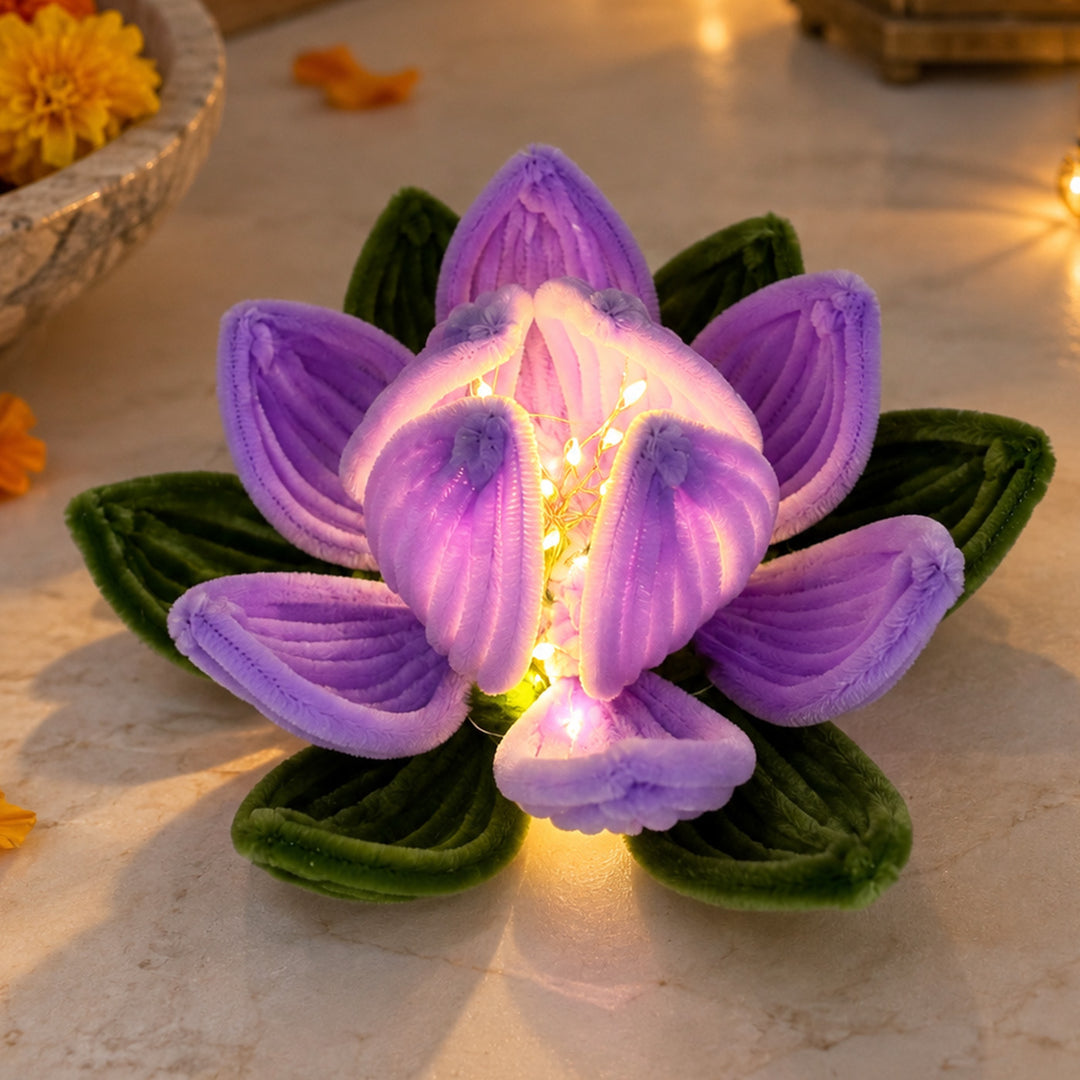 Handcrafted Phool Bai Lavender Lotus Pipe Cleaner LED Tealight Holder