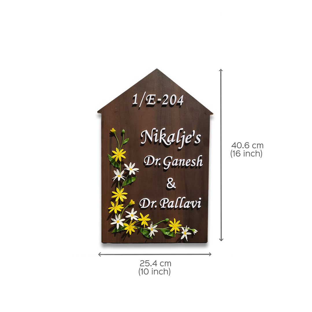 Handcrafted Personalized Daisy Wooden Pentagon Name Plate