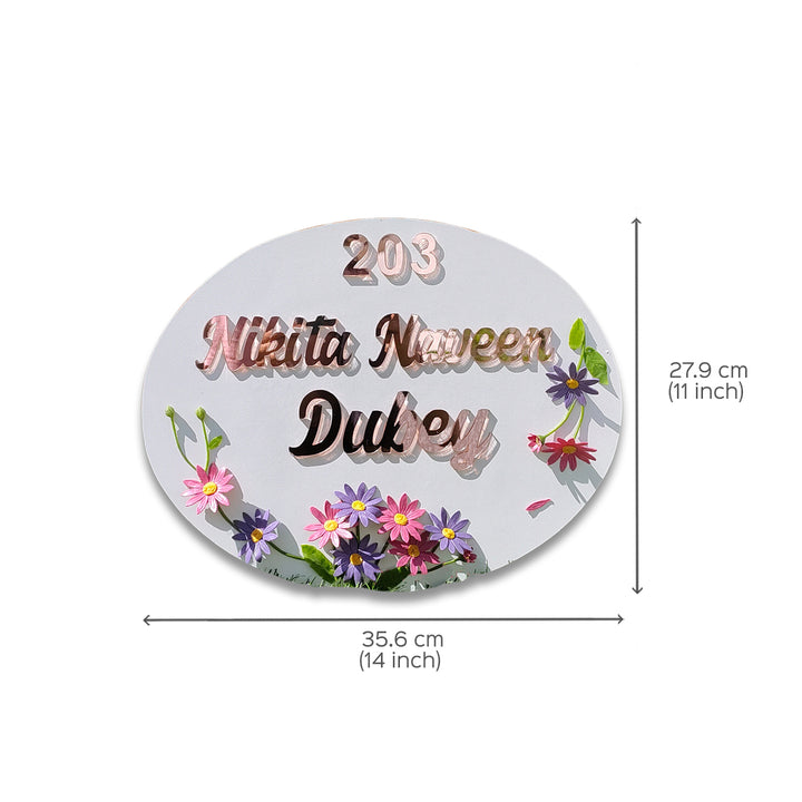 Handcrafted Personalized Daisy Wooden Oval Nameplate - Zwende