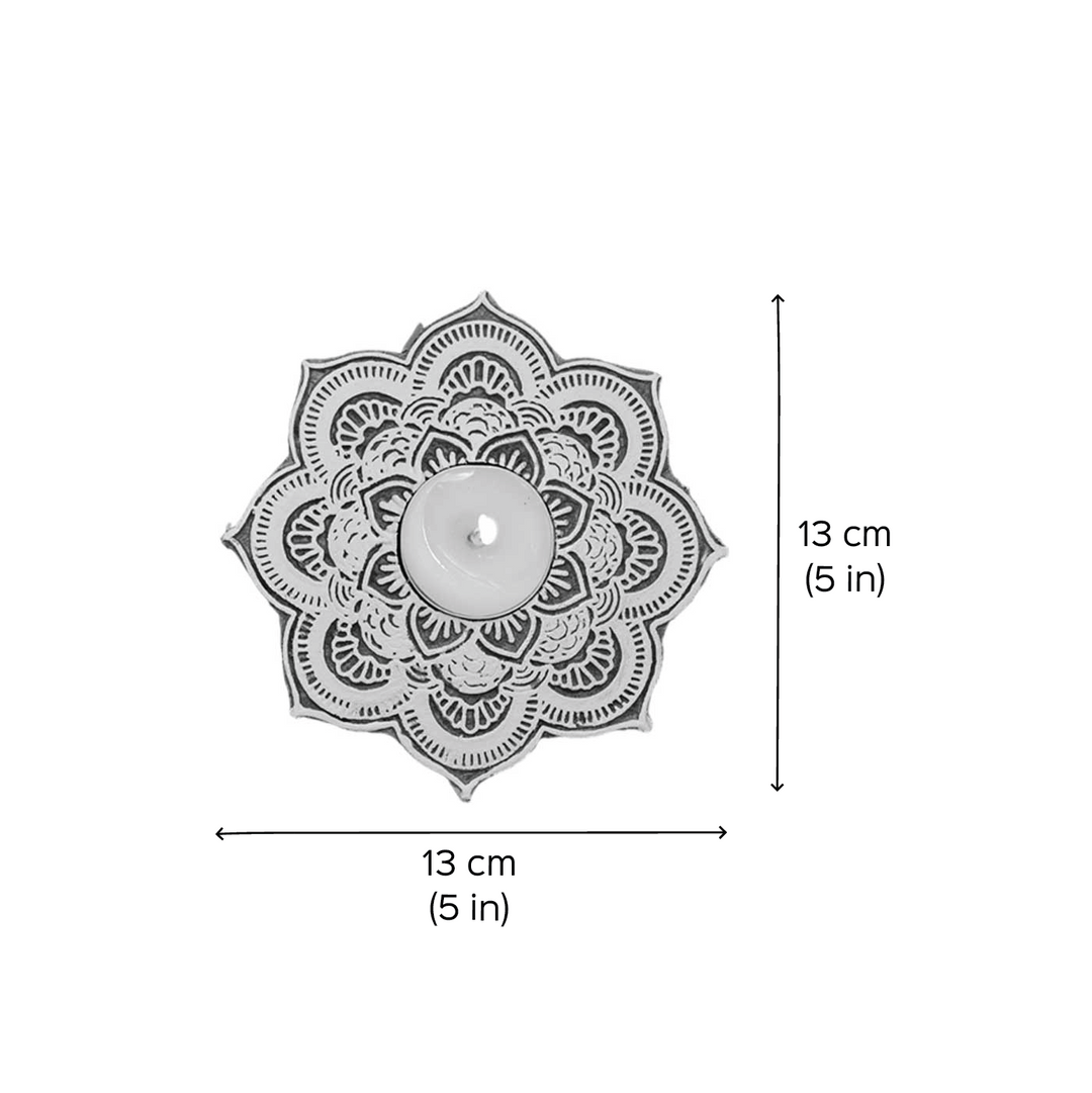 Handmade Carved Lotus Wooden Block Tealight Holder | Set Of 2