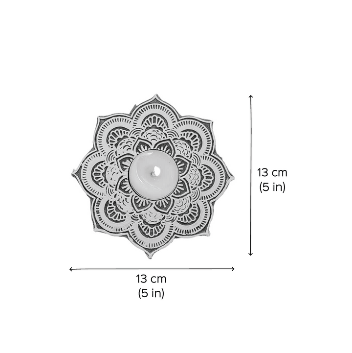Handmade Carved Lotus Wooden Block Tealight Holder | Set Of 2
