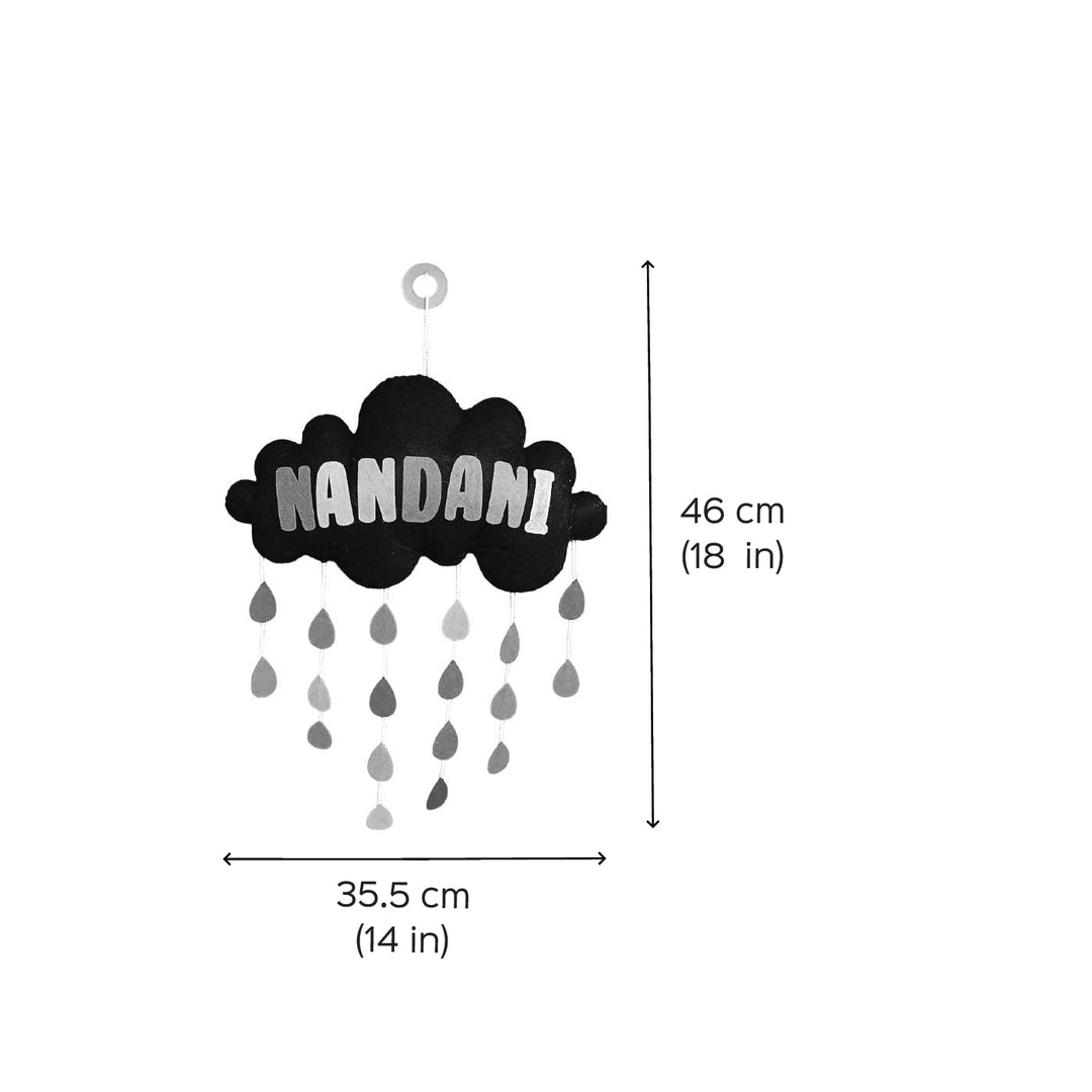 Personalized Handmade Cloud with Raindrops Felt Kids Name Plate
