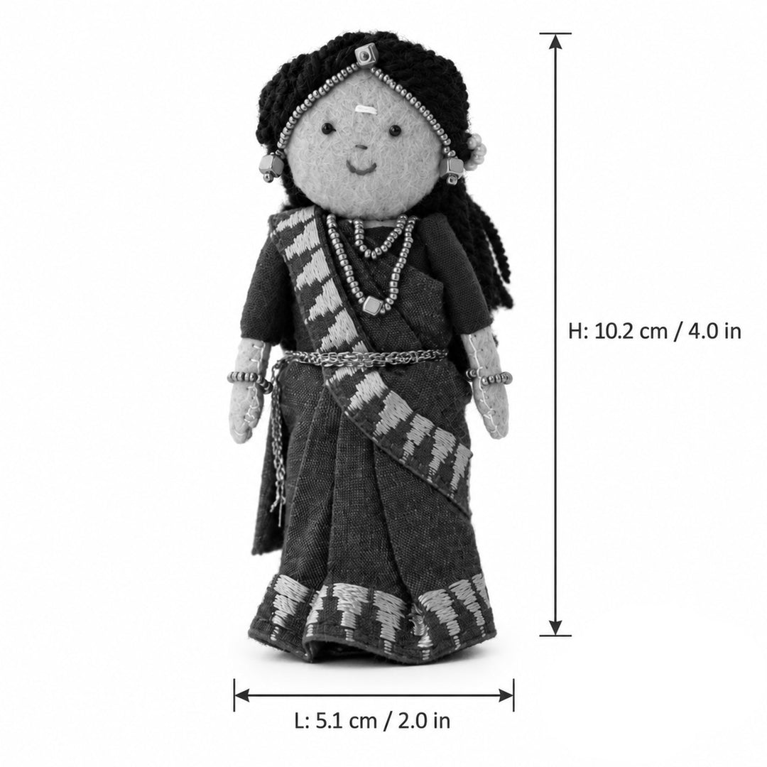 "Janaki" Handmade Felt & Fabric Golu Doll In Saree With Gajra For Festive Decor