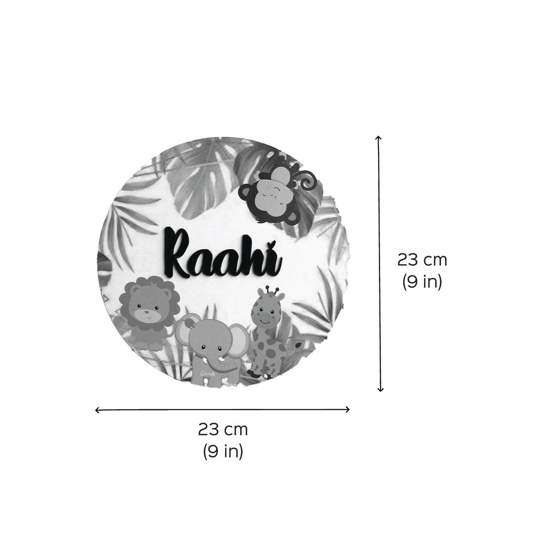 Personalized Printed Animal Kingdom Mdf Wood Kids Name Plate With 3D Letters - Dimension Chart with Name Personalization