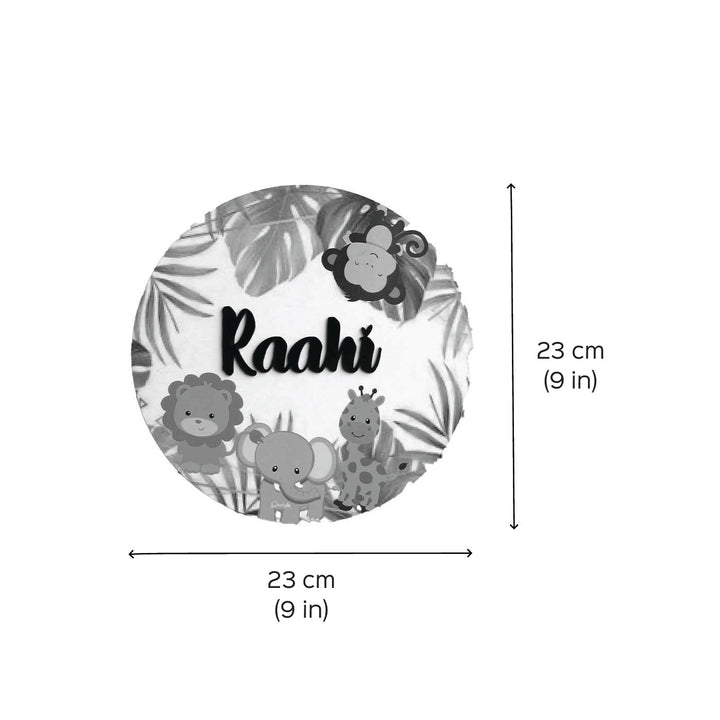 Personalized Printed Animal Kingdom Mdf Wood Kids Name Plate With 3D Letters - Dimension Chart with Name Personalization