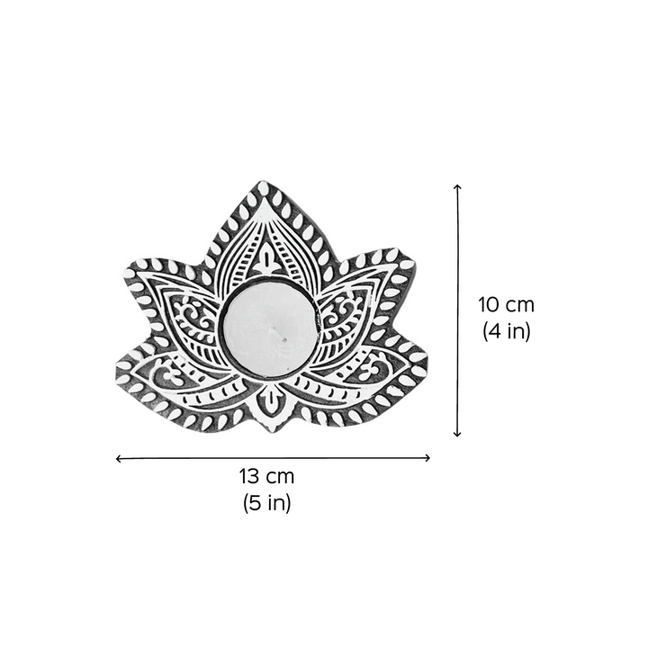 Handmade Carved Five Petal Lotus Wooden Block Tealight Holder | Set Of 2
