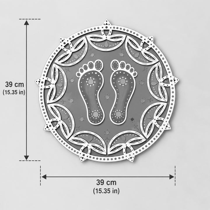 Hand-Painted Shubh Charan Floral Round Rangoli For Festive Decor