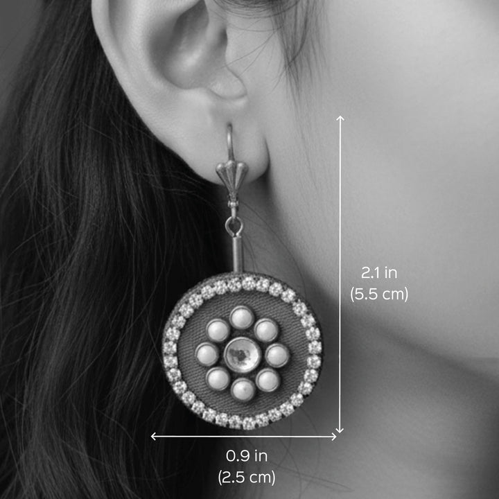 Handmade Pearl Embellished Gaji Silk Earrings