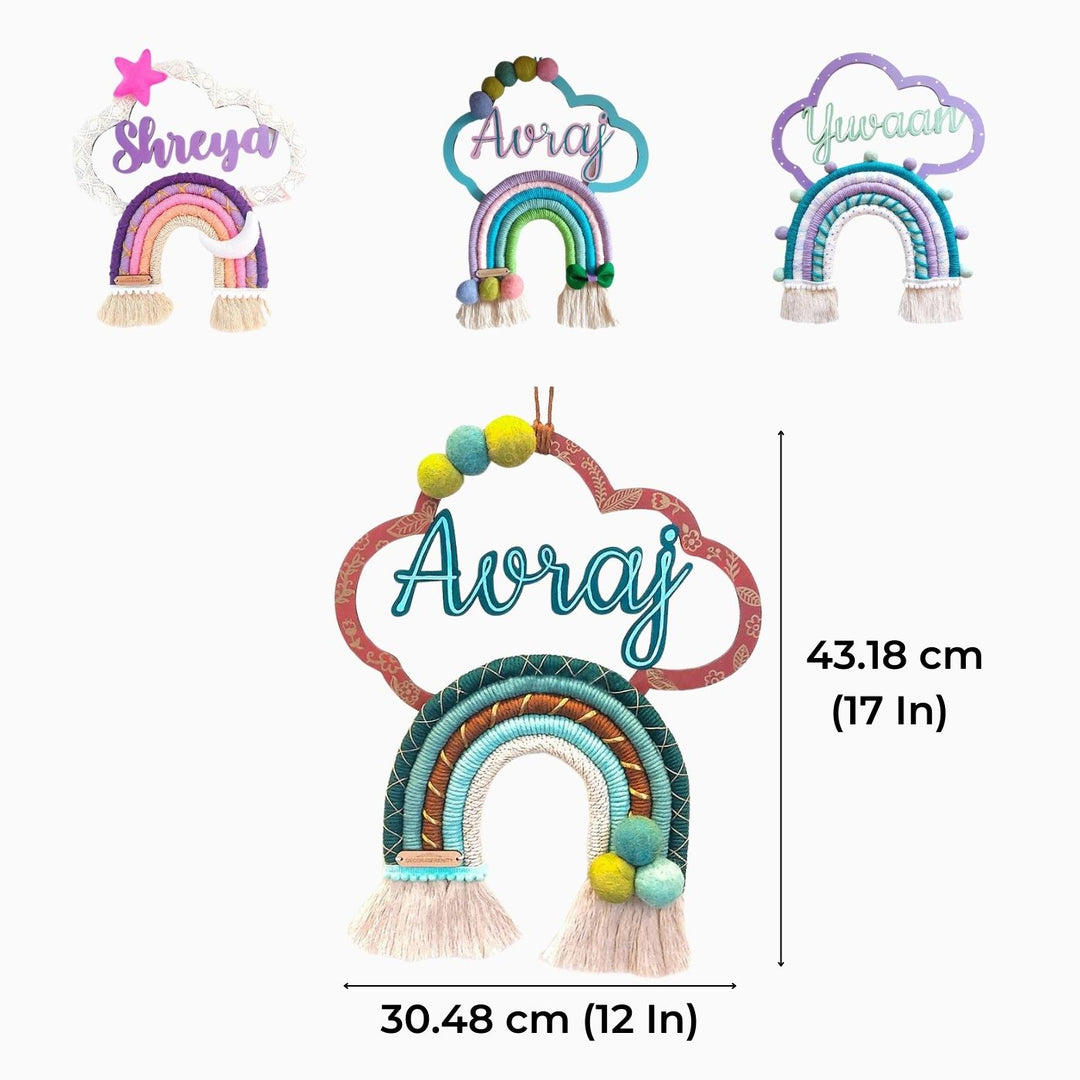 Macrame Cloud & Rainbow Personalized Kids' Nameplate